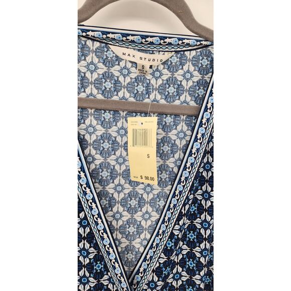 New NWT Max Studio Geometric‎ Wrap Dress Long Sleeve Size Small Navy White - Picture 8 of 10